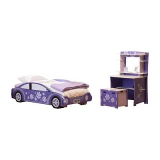 RST Brands Legare Flower Power Twin Size Bed and Desk Set in Purple IP SS FPWR K