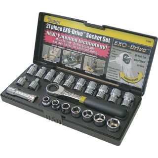 Titan Exo-Drive Socket Set — 1/4in. And 3/8in. Drives 21-Pc. SAE/Metric Set  Multi Drive Sets
