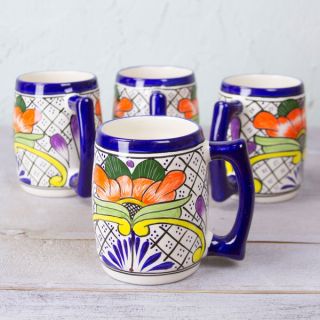 Set of 4 Ceramic Guanajuato Flora Beer Mugs (Mexico)   17418175