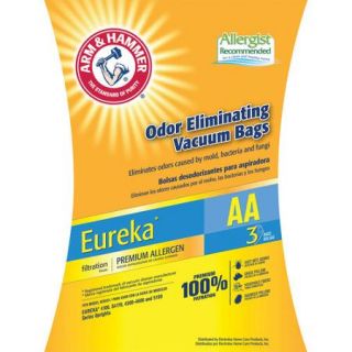 Arm & Hammer Premium Filtration Odor Eliminating Vacuum Bags, Eureka AA Premium, 3 Pack