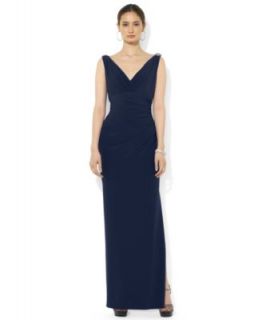 Lauren Ralph Lauren Petite Sleeveless V Back Ruffled Gown