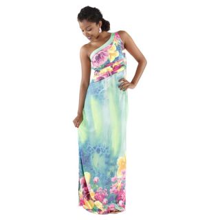 Hadari Womens Contemporary One Shoulder Floral Maxi Dress
