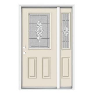 JELD WEN 36 in. x 80 in. Langford 1/2 Lite Primed Premium Steel Prehung Front Door with Right Hand Sidelite H30920