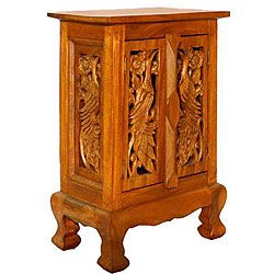 Acacia Wood Handmade Peacock Design Nightstand/ Cabinet (Thailand