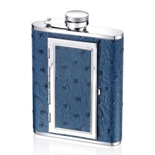 ounce Blue Ostrich Leather Flask and Cigarette Case  