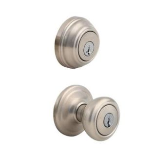 Kwikset Cameron Satin Nickel Exterior Entry Knob and Single Cylinder Deadbolt Combo Pack Featuring SmartKey 991CN 15 SMT CP K4