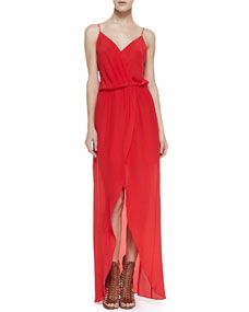 Cusp by Draped Tulip Silk Maxi Dress, Red