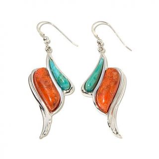 Jay King Turquoise and Coral Drop Sterling Silver Earrings   7698611