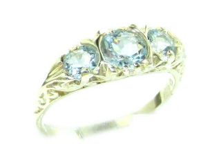 Luxury Ladies Solid Sterling Silver Natural Aquamarine Victorian Trilogy Ring   Size 5.5   Finger Sizes 5 to 12 Available