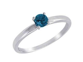 14K White Gold and 0.85 Carat Blue Genuine Diamond Solitaire Ring ( G J, SI1 SI2 ) Very Rare Color Diamond Designed in France by Paris Jewelry