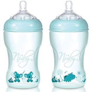 Luv N Care  1 Pack 10 oz. Light Aqua Tinted & Printed Bottle with