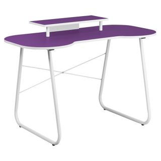 Offex Purple Computer Desk with Monitor Stand and White Frame