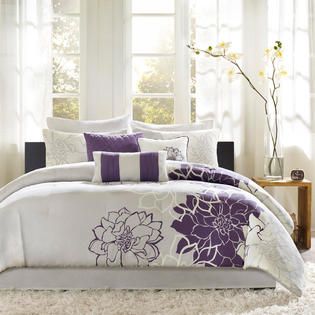 Madison Classics  Victoria 6 Piece Print Grey/Purple Twin Comforter