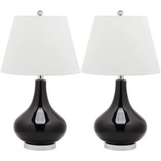 Safavieh 26 Black Glass Metal Table Lamp Hardback Linen Shade   Home