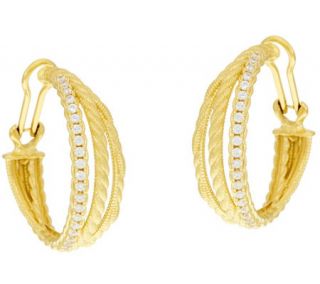 Judith Ripka Sterling & 14K Clad Texture & Diamonique Hoop Earrings —