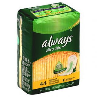Always Ultra Thin Pads, without Wings, Regular, 44 pads   Health