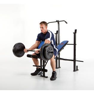 Marcy Standard Bench w/ Lat Bar + 120 lb. Weight Set   Fitness