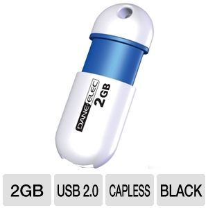 Dane Elec DA ZMP 02G CA W1 R Capless USB Flash Drive   2GB, USB 2.0