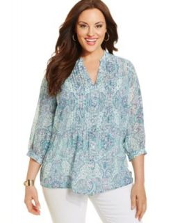 Charter Club Plus Size Paisley Print Pintucked Blouse