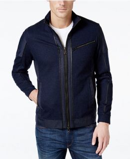 Calvin Klein Faux Leather Trim Birdseye Coat   Coats & Jackets   Men