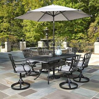 Home Styles Largo 7 Piece Outdoor Patio Dining Set with Umbrella and Gray Cushions 5560 3756C