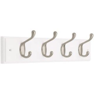 Liberty 18 in. White and Satin Nickel Heavy Duty Coat and Hat Hook Rack 129849