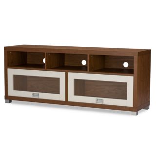 Swindon Walnut and White Two tone Finish Modern TV Stand with Glass