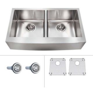 ECOSINKS Acero Platinum Combo Apron Front Farnouse Stainless Steel 35 7/8x20x9 0 Hole Double Bowl Kitchen Sink DISCONTINUED ECOD 369AP