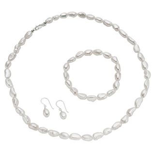 Pearlyta Sterling Silver Baroque Pearl Necklace Bracelet Earring Set