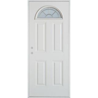 Stanley Doors 32 in. x 80 in. Geometric Zinc Fan Lite 4 Panel Prefinished White Right Hand Inswing Steel Prehung Front Door 1038F F 32 R Z