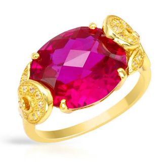 Cocktail Ring with 8.71ct TW Cubic Zirconia and Created Ruby in 18K