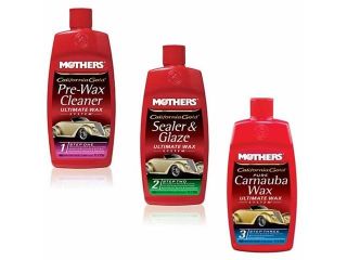 Mothers California Gold Pre Wax Cleaner–Step 1 + Sealer & Glaze–Step 2 + Pure Carnauba Wax–Step 3 1 2 3 Step Wax kit. Mothers: 07100, 08100, 05750