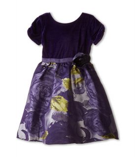 Us Angels Velvet/Brocade Cap Sleeve w/ Flower & Full Skirt (Little Kids) Eggplant