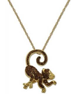 Kaleidoscope Brown Swarovski Crystal Monkey Pendant Necklace in 18k