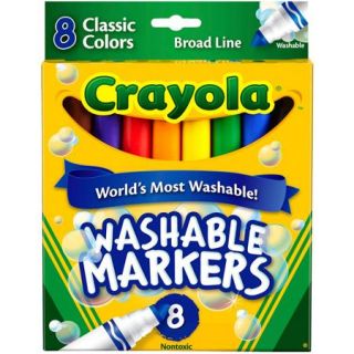 Crayola Washable Markers, Broad Point, Classic Colors, 8/Pack