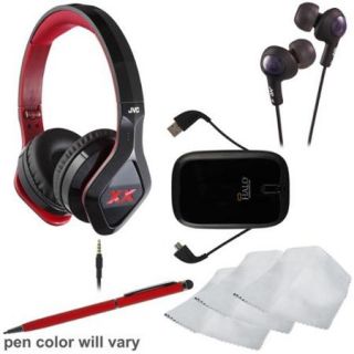 JVC HA SR100X XX Elation Series On ear Headphones with Remote & Mic (Black) with Ear Buds + Portable Power Pack + Stylus Pen + Cleaning Kit