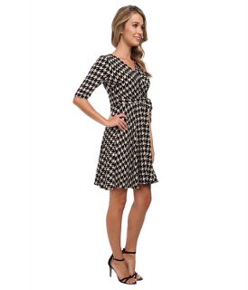 Christin Michaels Tanagers Houndstooth Wrap Dress Taupe/Black