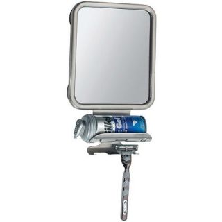 InterDesign Forma Suction Fog Free Shower Shaving Mirror with Shaving Cream and Razor Holder for Bathroom, Brushed Stainless