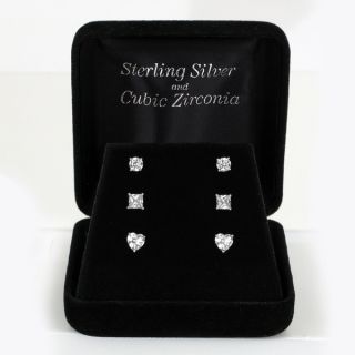 Sunstone Sterling Silver Cubic Zirconia Stud Earrings Set with Gift