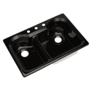 Thermocast Breckenridge Drop In Acrylic 33 in. 3 Hole Double Bowl Kitchen Sink in Black 46399