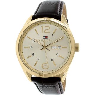 Tommy Hilfiger Mens 1791059 Goldtone Stainless Steel Leather Strap