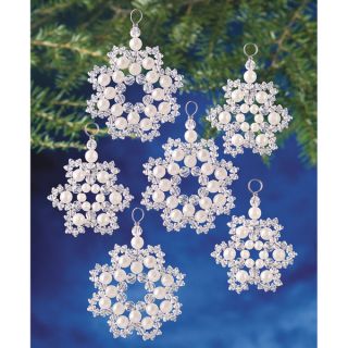 Holiday Beaded Ornament Kit Crystal & Pearl Snowflakes 2.5in Makes 12