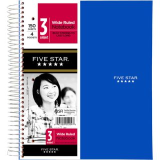 Five Star 3 Subject Wirebound Notebook, Wide Rule, 150 Sheets