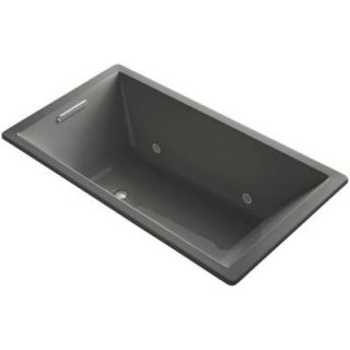 KOHLER Underscore 5.5 ft. VibrAcoustic Reversible Drain Soaking Tub in Thunder Grey with Chromotherapy and Bask Heated Surface K 1173 VBCW 58