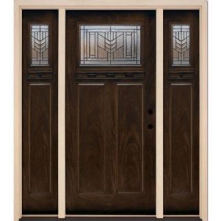Feather River Doors 67.5 in. x 81.625 in. Phoenix Patina Craftsman Stained Chestnut Mahogany Fiberglass Prehung Front Door with Sidelites F63794 3B6