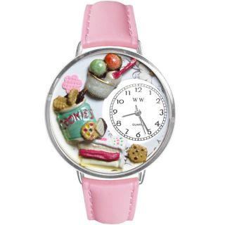 Whimsical Womens Dessert Lover Theme Pink Leather Strap Watch