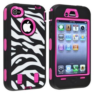 INSTEN Hybrid Case For Apple iPhone 4/ 4S, Hot Pink Hard/ Black White Zebra Skin
