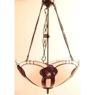 Serena D'italia Tiffany Style 2 Light Amethyst Scalloped Bronze Hanging Lamp Bulb Base Code E26 Max Watt 60 Shape A19