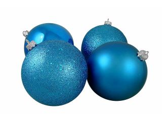 4ct Turquoise Blue Shatterproof 4 Finish Christmas Ball Ornaments 6" (150mm)