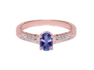 1.04 Ct Oval Blue Tanzanite AAA White Sapphire 18K Rose Gold Engagement Ring